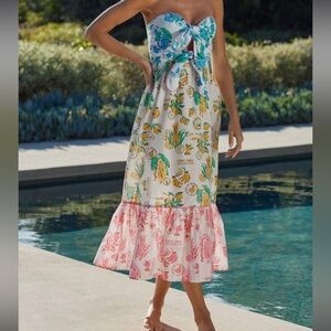 Farm Rio Tiered Cutout Cover Up Midi Dress Size M Women Cotton Tropical - NWT